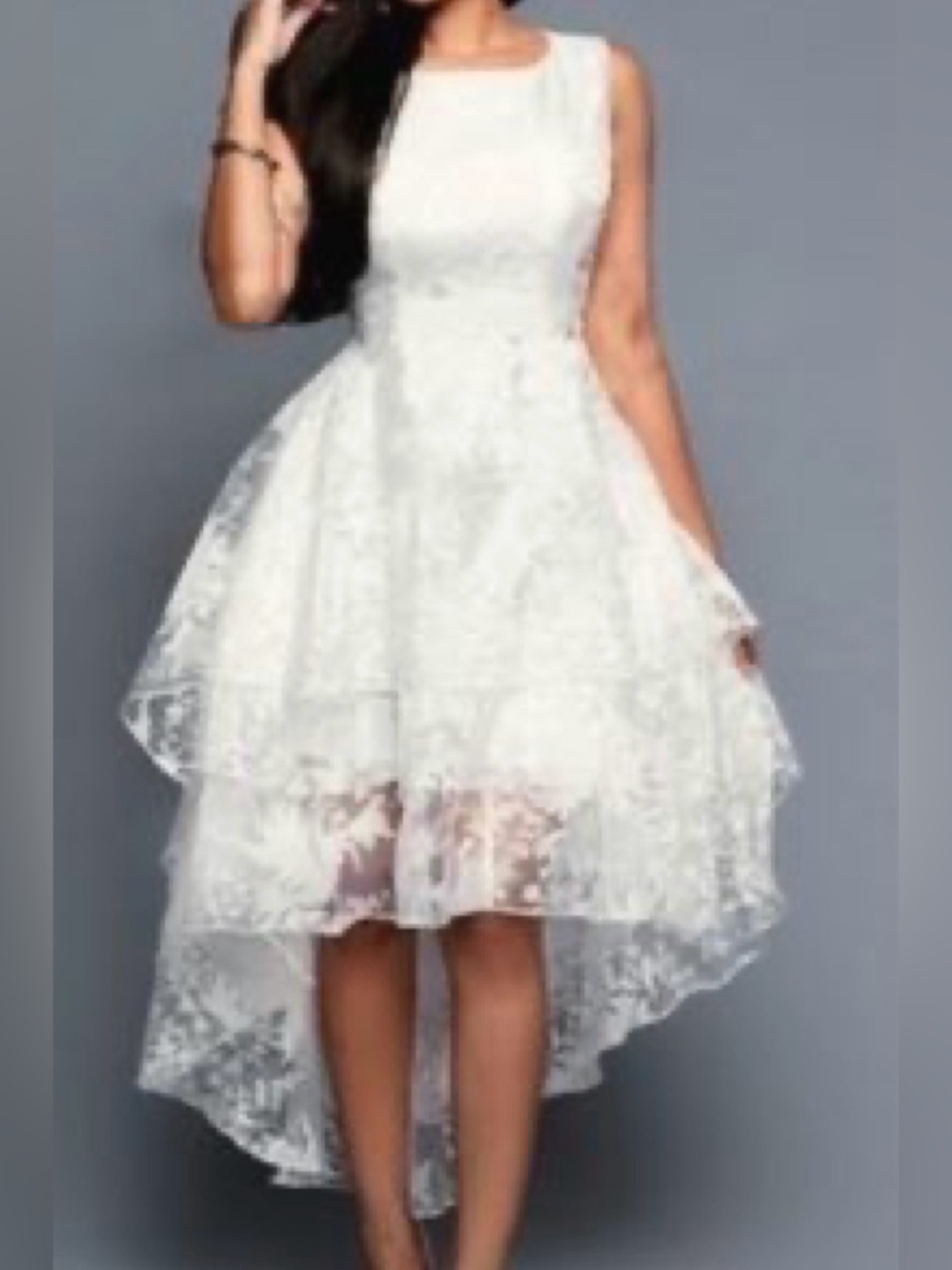 Persun White Floral Lace High-Low Dress – Size S/M – Broken Zipper